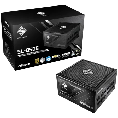 Asrock SL-850G, 850W, 80 Plus GOLD, Fully Modular PSU, Japanese Capacitors, 2x EPS 12V CPU(4+4pin), 1x PCIe5.1 (12+4pin), 3x PCI