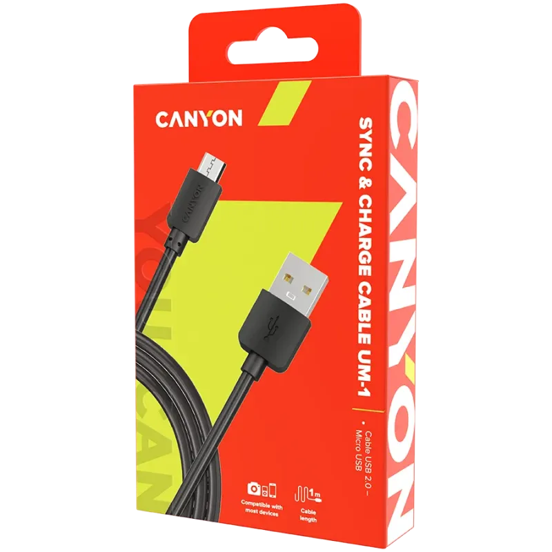 CANYON Micro USB cable, 1M, Black - 1
