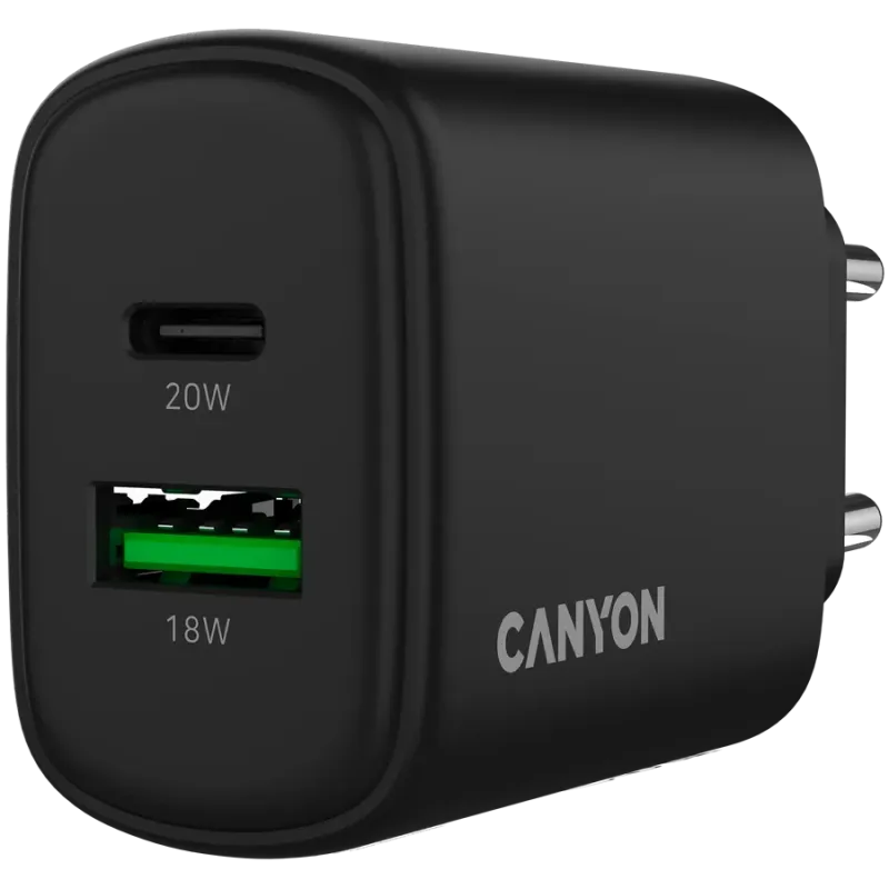 CANYON charger OnCharge 200 20W 1xPD 1xQC EU Black - 1