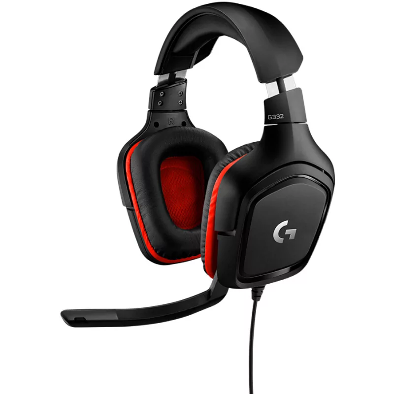 LOGITECH G332 Wired Gaming Headset - LEATHERETTE - BLACK/RED - 3.5 MM - 4