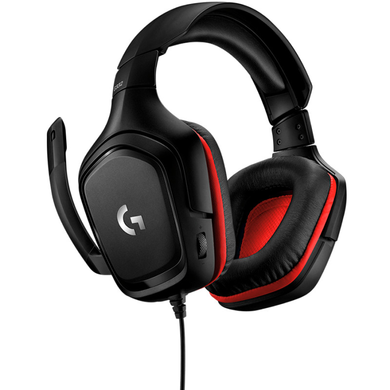 LOGITECH G332 Wired Gaming Headset - LEATHERETTE - BLACK/RED - 3.5 MM - 5