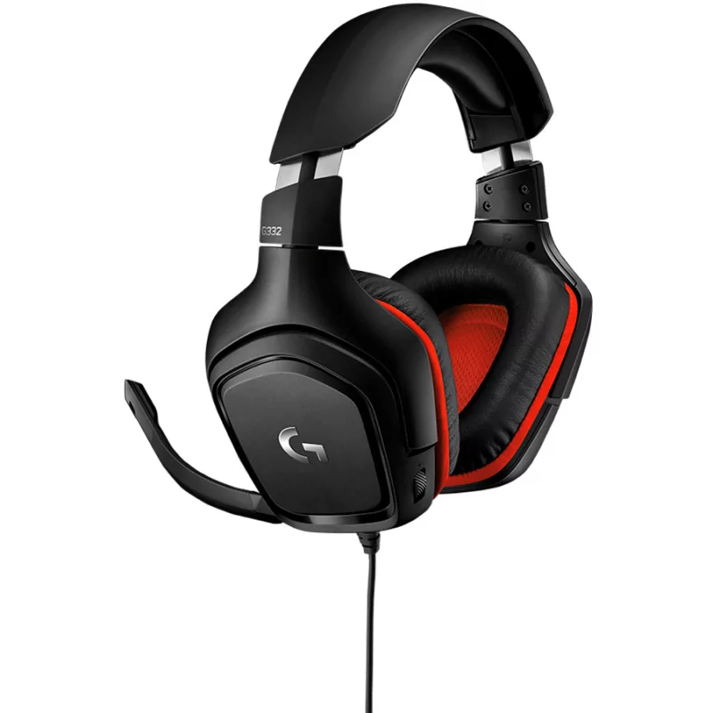 LOGITECH G332 Wired Gaming Headset - LEATHERETTE - BLACK/RED - 3.5 MM - 7