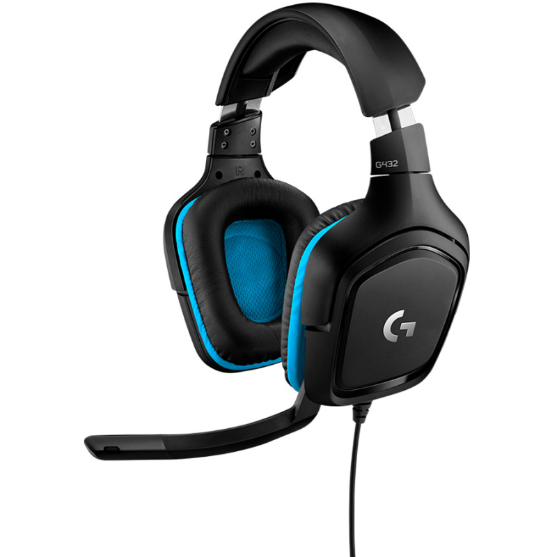 LOGITECH G432 Wired Gaming Headset - 7.1 Surround Sound - LEATHERETTE - BLACK/BLUE - USB - 4