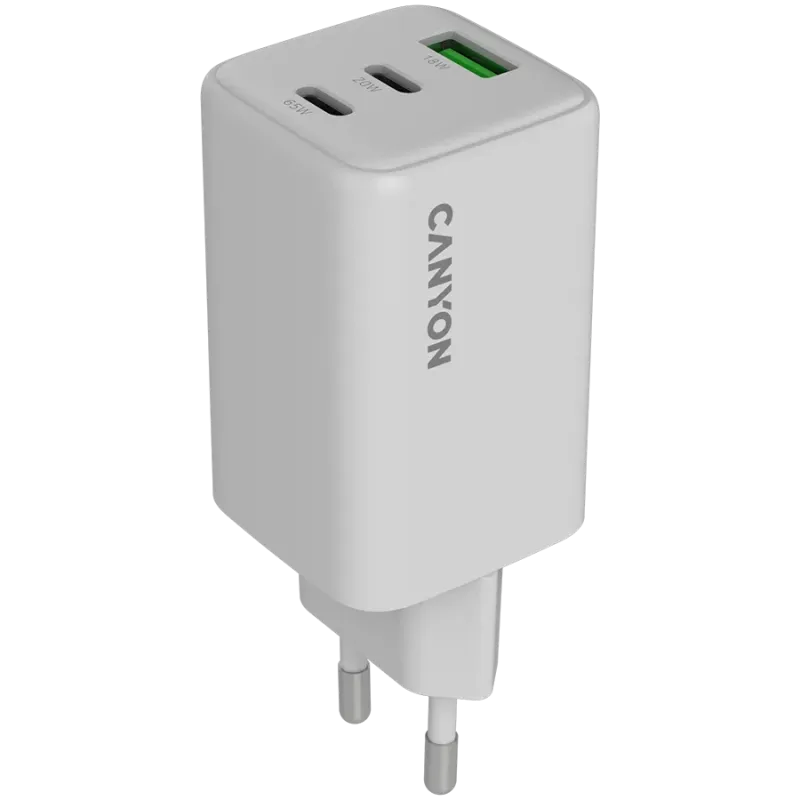 CANYON charger CU65ACC GaN 65W 2xPD 1xQC EU White - 1