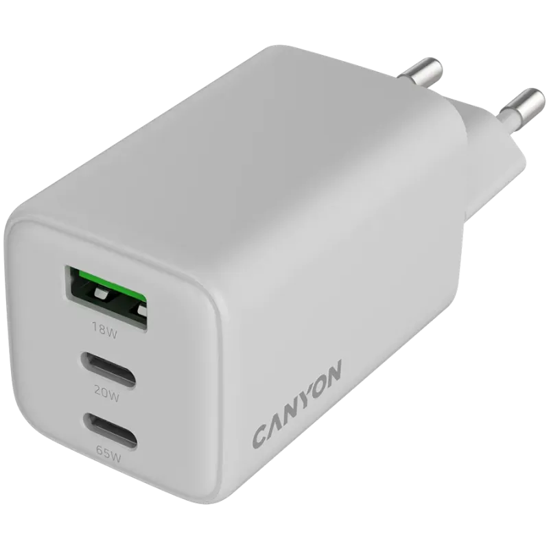CANYON charger CU65ACC GaN 65W 2xPD 1xQC EU White - 1
