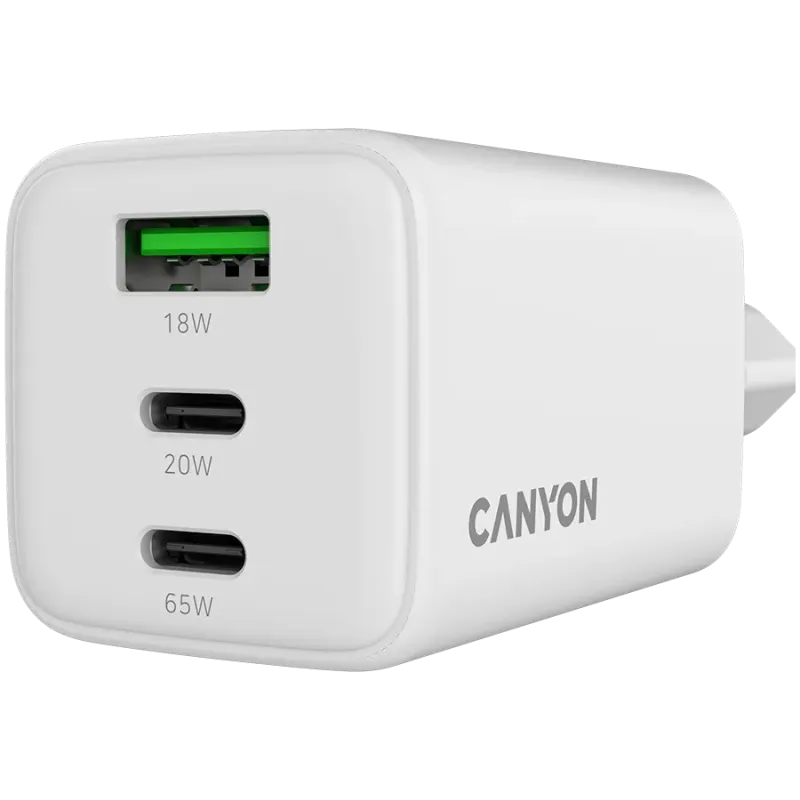 CANYON charger CU65ACC GaN 65W 2xPD 1xQC EU White - 1