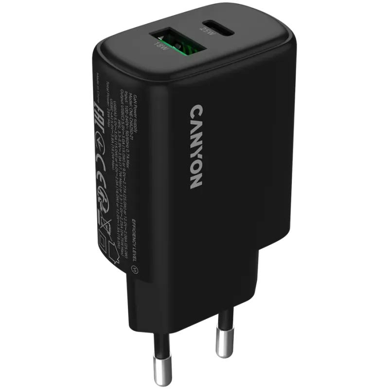 CANYON charger OnCharge 250 25W 1xPD 1xQC EU Black - 1