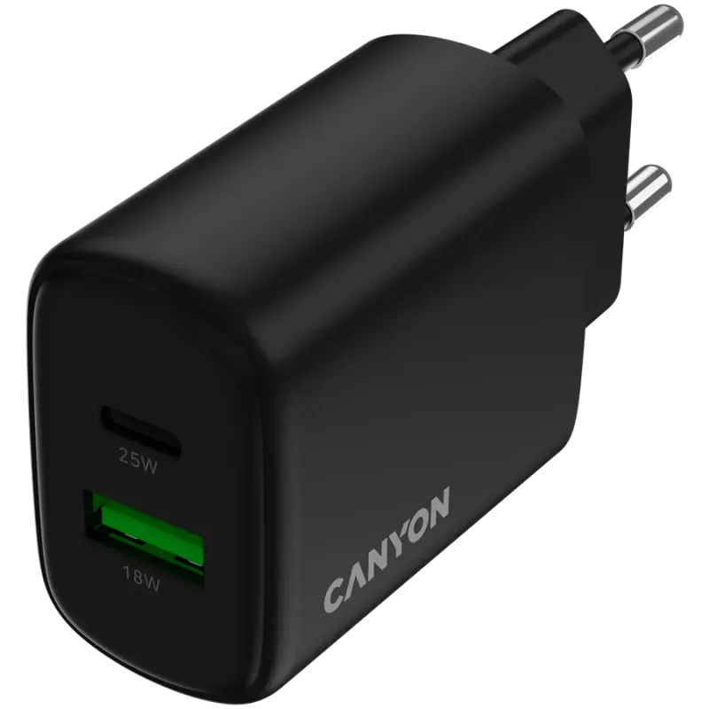 CANYON charger OnCharge 250 25W 1xPD 1xQC EU Black - 1