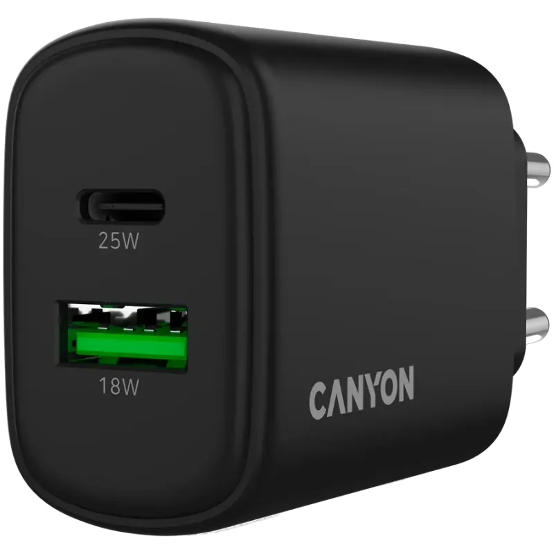 CANYON charger OnCharge 250 25W 1xPD 1xQC EU Black - 1