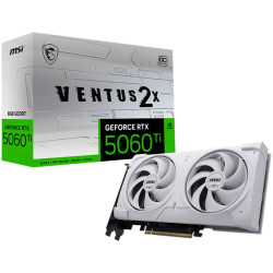 MSI Video Card NVIDIA GeForce RTX 5060 Ti 8G VENTUS 2X OC WHITE PLUS, 8GB GDDR7, 128-bit, 2617 MHz Boost, 4608 CUDA Cores, PCIe 