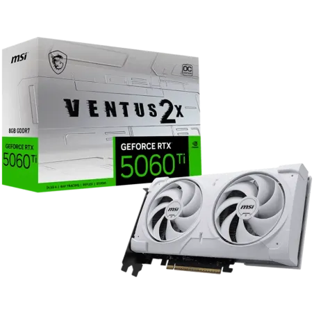 MSI Video Card NVIDIA GeForce RTX 5060 Ti 8G VENTUS 2X OC WHITE PLUS, 8GB GDDR7, 128-bit, 2617 MHz Boost, 4608 CUDA Cores, PCIe 