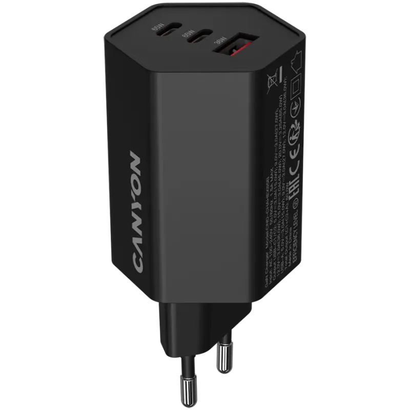 CANYON charger HEXAGON 65 GaN 65W 2xPD 1xQC EU Black - 1