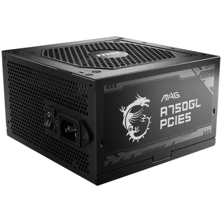 MSI MAG A750GL PCIE5, 750W, 80 Plus Gold, ATX Form Factor, 100~240 Vac Input Voltage, 47Hz ~ 63Hz Input Frequency, 120 mm Fan, 1