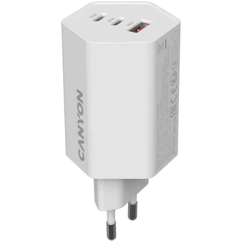 CANYON charger HEXAGON 65 GaN 65W 2xPD 1xQC EU White - 1
