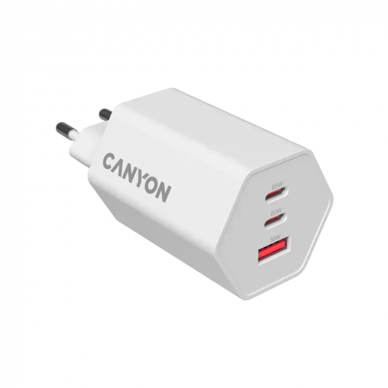 CANYON charger HEXAGON 65 GaN 65W 2xPD 1xQC EU White - 1