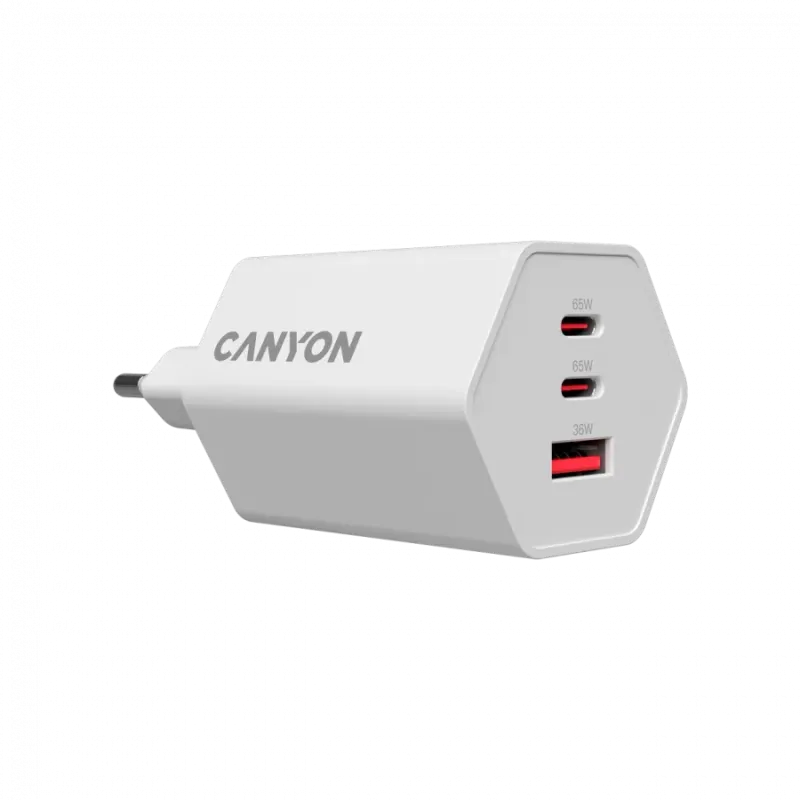 CANYON charger HEXAGON 65 GaN 65W 2xPD 1xQC EU White - 1