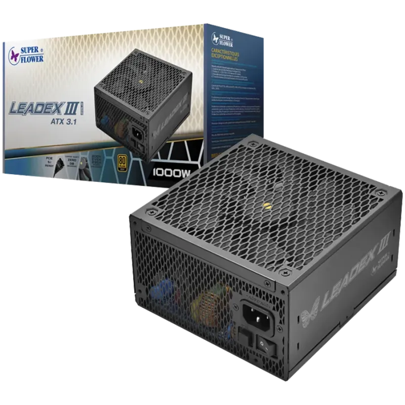 Super Flower Leadex III Gold 1300W ATX 3.1, 80 Plus Gold, Fully Modular, Flat Black Cables, 140mm Fan, 150mmx150mmx86mm, 7 Year 