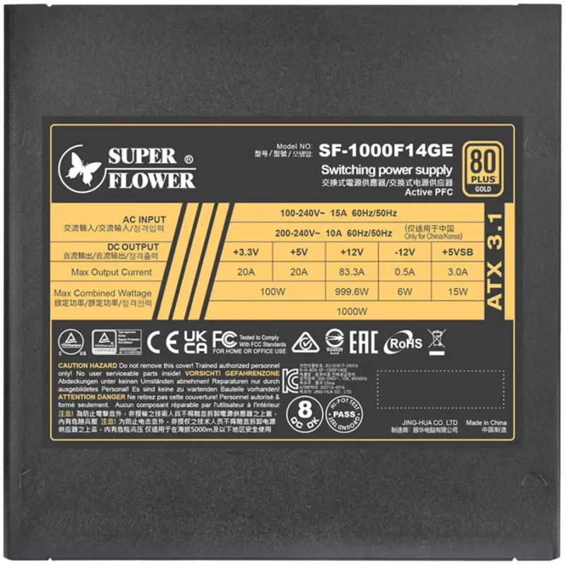 Super Flower Leadex III Gold 1300W ATX 3.1, 80 Plus Gold, Fully Modular, Flat Black Cables, 140mm Fan, 150mmx150mmx86mm, 7 Year 