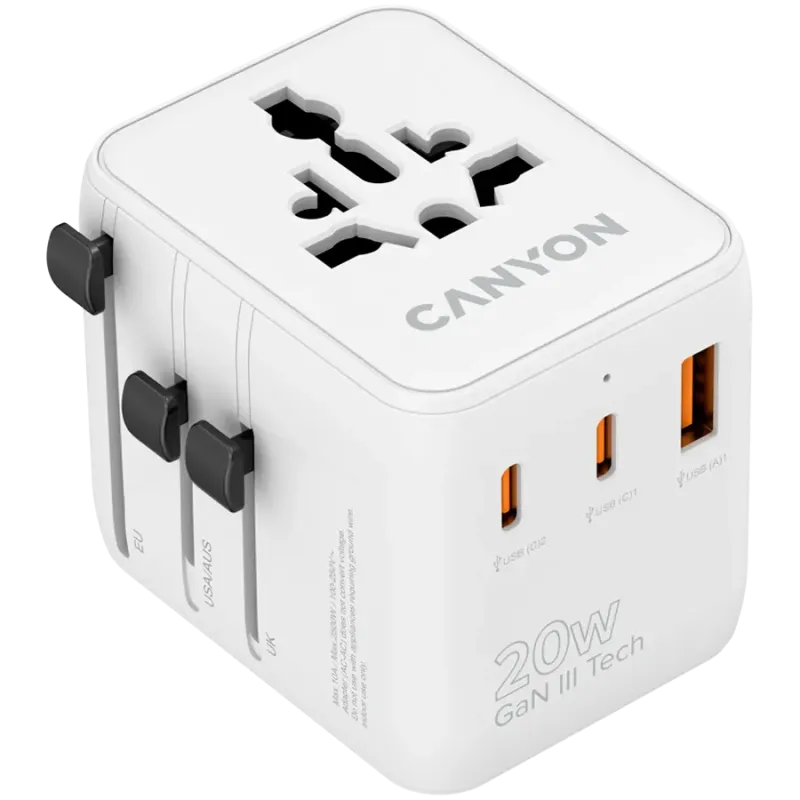 CANYON Travel Adapter OnTour 20 EU/UK/US/AUS 20W  White - 1