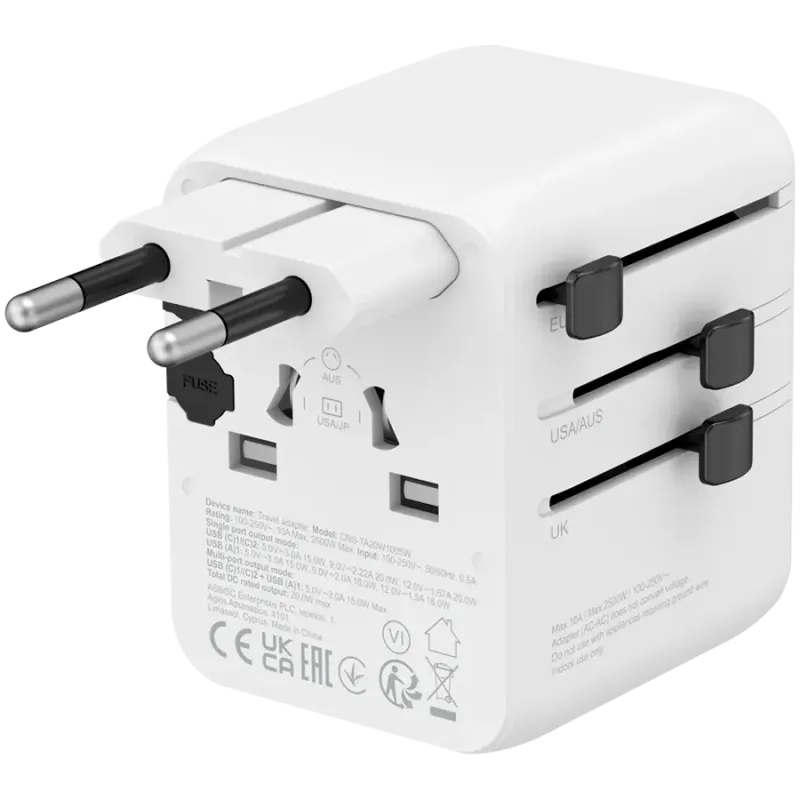 CANYON Travel Adapter OnTour 20 EU/UK/US/AUS 20W  White - 1