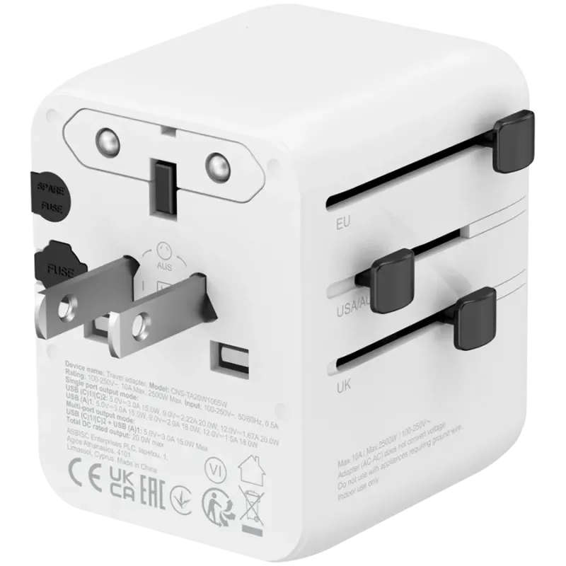 CANYON Travel Adapter OnTour 20 EU/UK/US/AUS 20W  White - 1