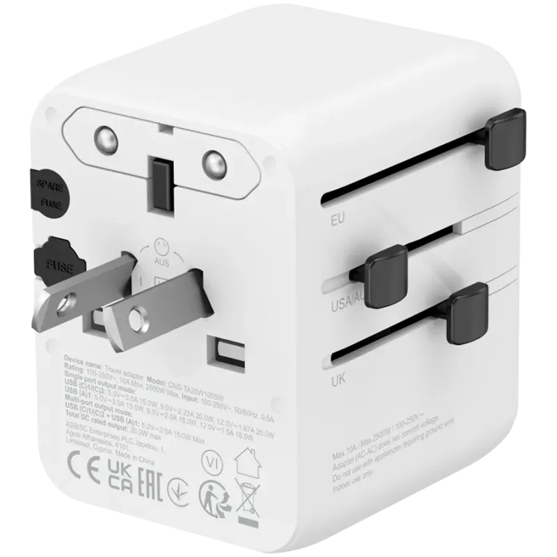 CANYON Travel Adapter OnTour 20 EU/UK/US/AUS 20W  White - 1