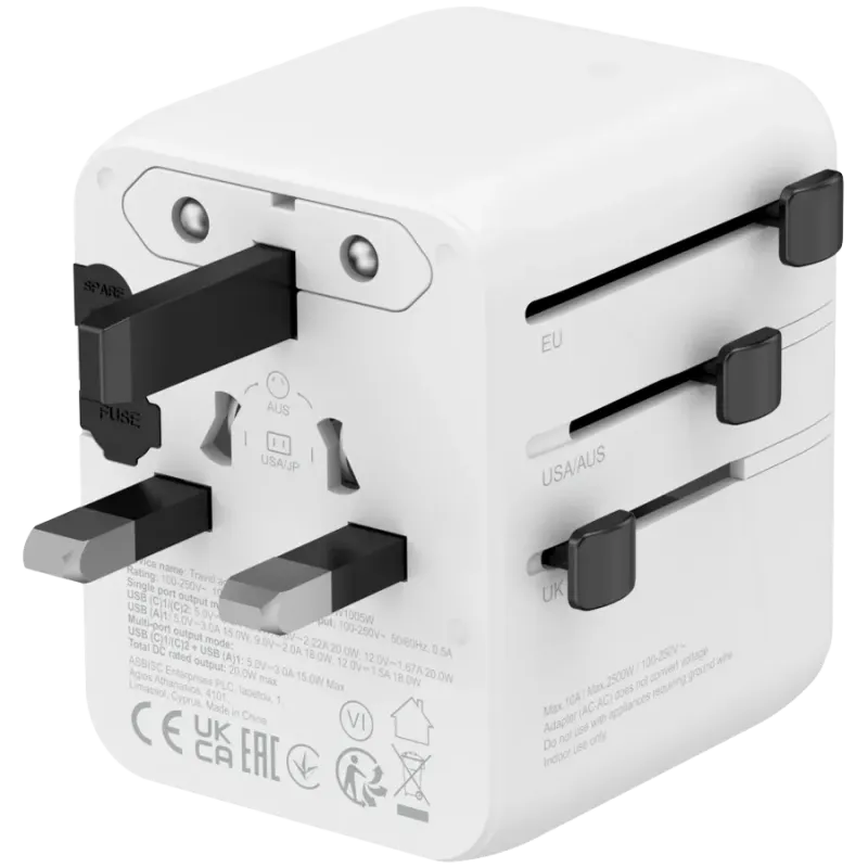CANYON Travel Adapter OnTour 20 EU/UK/US/AUS 20W  White - 1
