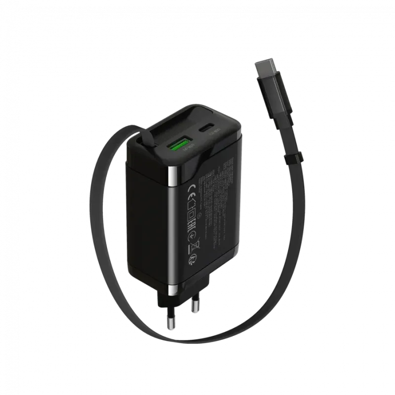 CANYON charger OnCharge 65RC Build-In Cable USB-C 65W 1xPD 1xQC EU Black - 1