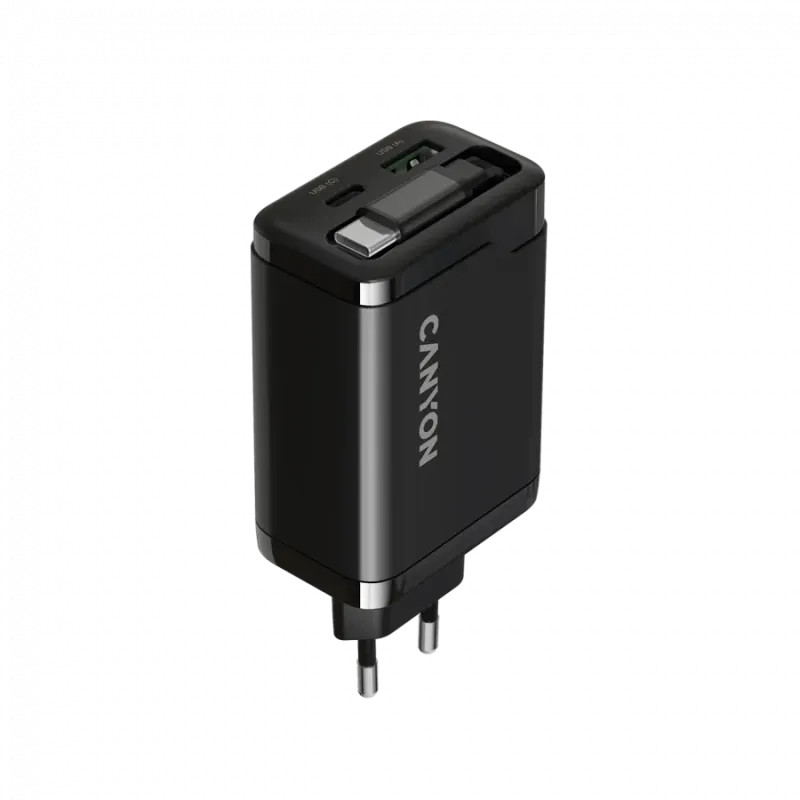 CANYON charger OnCharge 65RC Build-In Cable USB-C 65W 1xPD 1xQC EU Black - 1