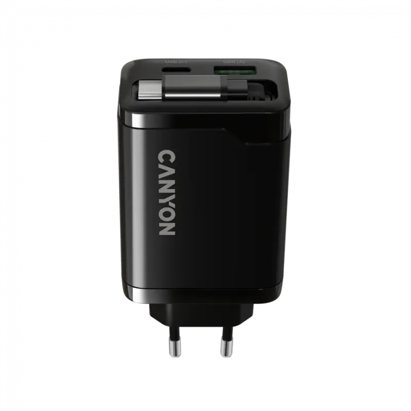 CANYON charger OnCharge 65RC Build-In Cable USB-C 65W 1xPD 1xQC EU Black - 1