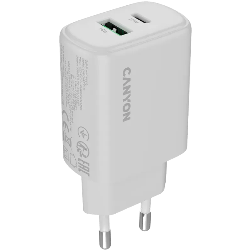 CANYON charger OnCharge 200 20W 1xPD 1xQC EU White - 1