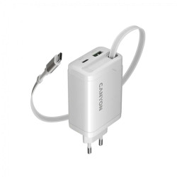 CANYON charger OnCharge 65RC Build-In Cable USB-C 65W 1xPD 1xQC EU White - 1