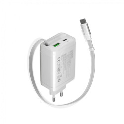 CANYON charger OnCharge 65RC Build-In Cable USB-C 65W 1xPD 1xQC EU White - 2