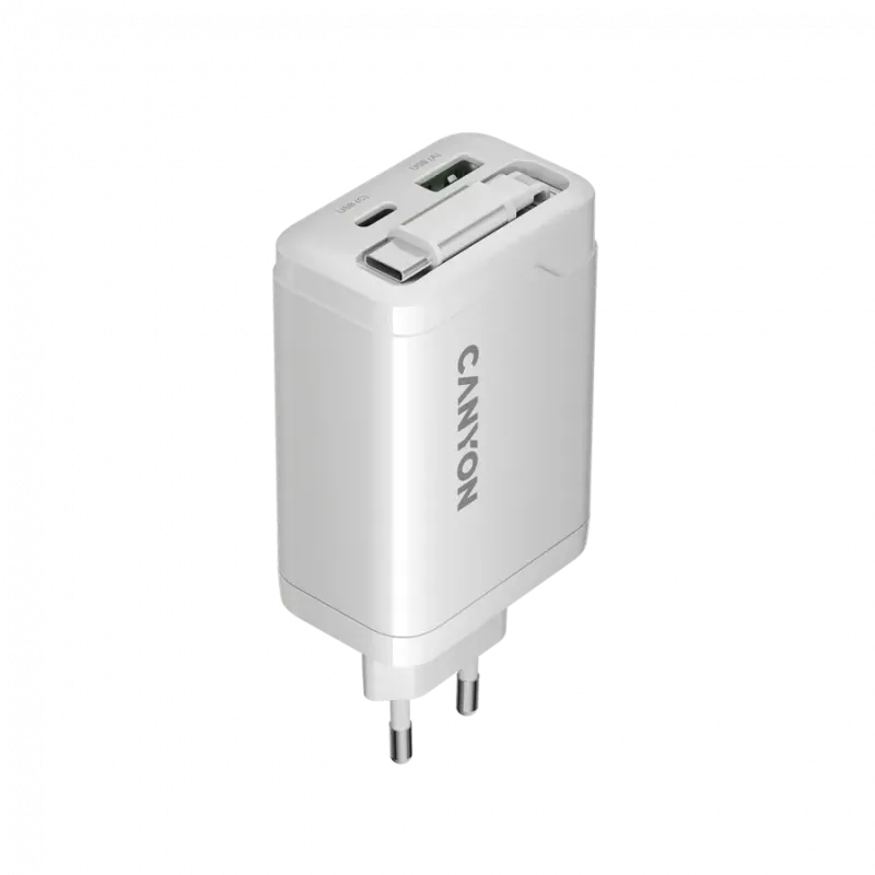 CANYON charger OnCharge 65RC Build-In Cable USB-C 65W 1xPD 1xQC EU White - 1
