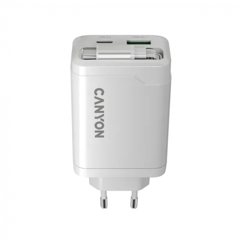 CANYON charger OnCharge 65RC Build-In Cable USB-C 65W 1xPD 1xQC EU White - 1