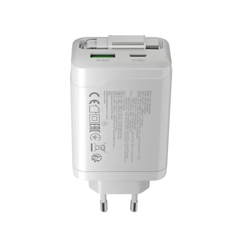 CANYON charger OnCharge 65RC Build-In Cable USB-C 65W 1xPD 1xQC EU White - 1