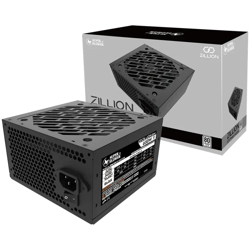 Super Flower Zillion DW White 650W ATX 2.4, 80 Plus White, Flat Black Cables, 120mm Fan, 140mmx150mmx86mm, 2 Year Warranty - 1