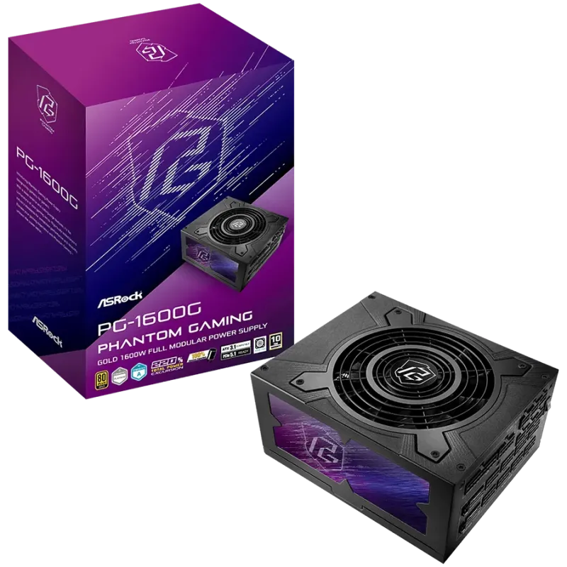 Asrock PG-1600G, 1600W, 80 Plus Gold, Fully Modular PSU, Japanese Capacitors, 2x EPS 12V CPU(4+4pin), 2x PCIe5.1 (12+4pin), 8x P