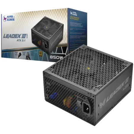 Super Flower Leadex III Gold 850W ATX 3.1, 80 Plus Gold, Fully Modular, Flat Black Cables, 140mm Fan, 150mmx150mmx86mm, 7 Year W