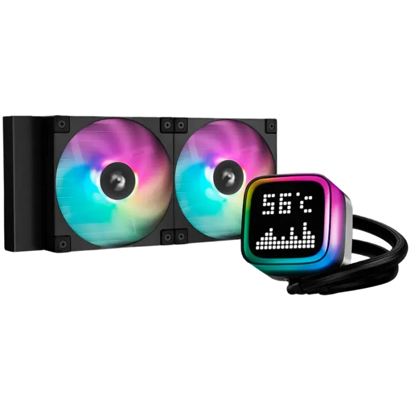 DeepCool LP240, 240mm CPU Liquid Cooler, 2x120mm ARGB PWM Fans, Dot-matrix Screen, Anti-Leak Technology, Black, LGA1851/1700/120