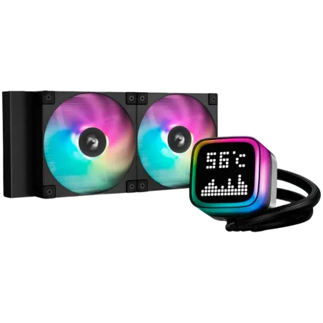 DeepCool LP240, 240mm CPU Liquid Cooler, 2x120mm ARGB PWM Fans, Dot-matrix Screen, Anti-Leak Technology, Black, LGA1851/1700/120