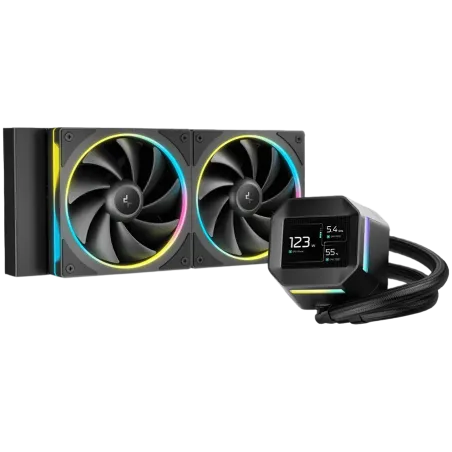 DeepCool LM240, 240mm CPU Liquid Cooler, 2.4" LCD screen, 2x120mm FL12 SE ARGB PWM Fans, Fluid Dynamic Bearing, Black, Intel LGA
