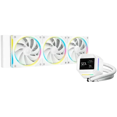 DeepCool LM360 WH, 360mm CPU Liquid Cooler, 2.4" LCD screen, 3x120mm FL12 SE ARGB PWM Fans, Fluid Dynamic Bearing, White, Intel 