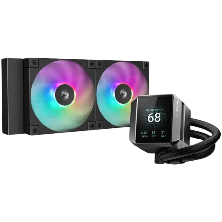 DeepCool MYSTIQUE 240 ARGB, 240mm CPU Liquid Cooler, 2.8" LCD screen, 2x120mm PWM ARGB Fans, Fluid Dynamic Bearing, Black, Intel
