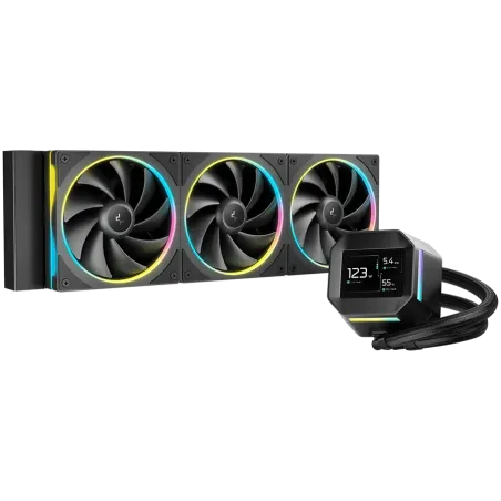 DeepCool LM360, 360mm CPU Liquid Cooler, 2.4" LCD screen, 3x120mm FL12 SE ARGB PWM Fans, Fluid Dynamic Bearing, Black, Intel LGA