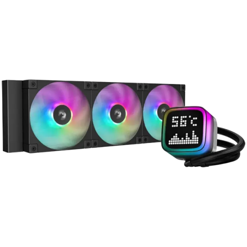 DeepCool LP360, 360mm CPU Liquid Cooler, 3x120mm ARGB PWM Fans, Dot-matrix Screen, Anti-Leak Technology, Black, LGA1851/1700/120