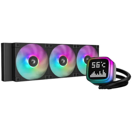 DeepCool LP360, 360mm CPU Liquid Cooler, 3x120mm ARGB PWM Fans, Dot-matrix Screen, Anti-Leak Technology, Black, LGA1851/1700/120