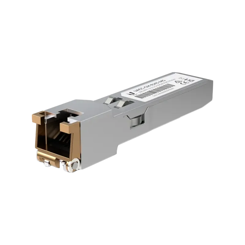Ubiquiti UACC-CM-RJ45-MG SFP+ to RJ45 adapter, 1/2.5/5/10 GbE is a RJ45 transceiver that can be inserted into an SFP port in ord