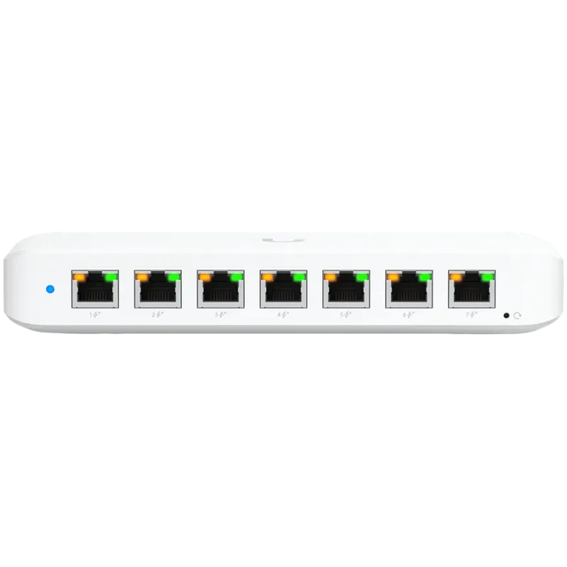 Ubiquiti USW-Ultra-210W-EU compact, Layer 2, 8-port GbE PoE switch with versatile mounting options, 7x GbE PoE+ output ports, Gb