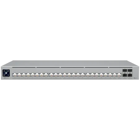 Ubiquiti Layer 3 Etherlighting switch USW-PRO-HD-24-EU, (22) 2.5 GbE, (2) 10 GbE ports, (4) 10G SFP+ ports. DC power backup read